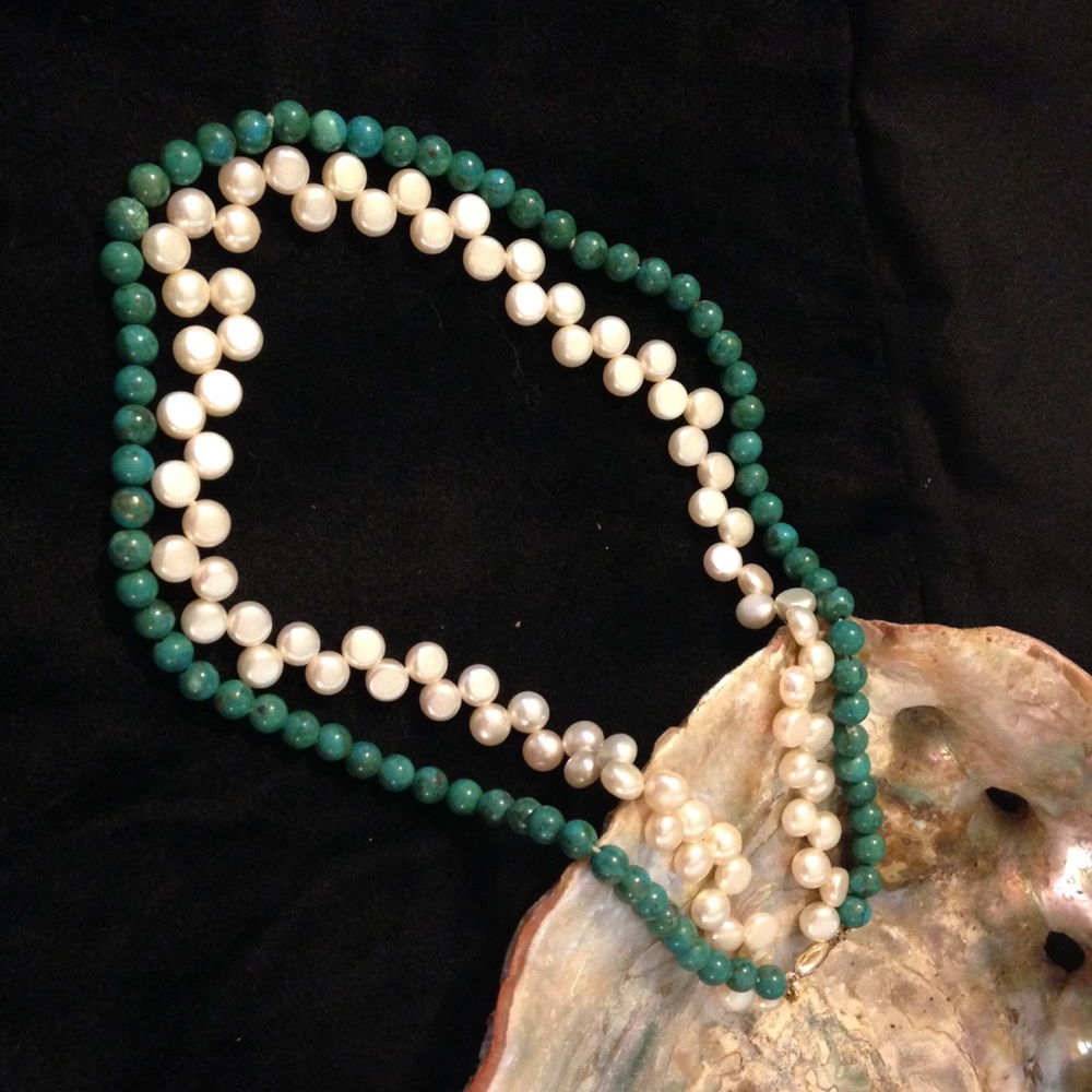 Fresh water pearls and turquoise necklace